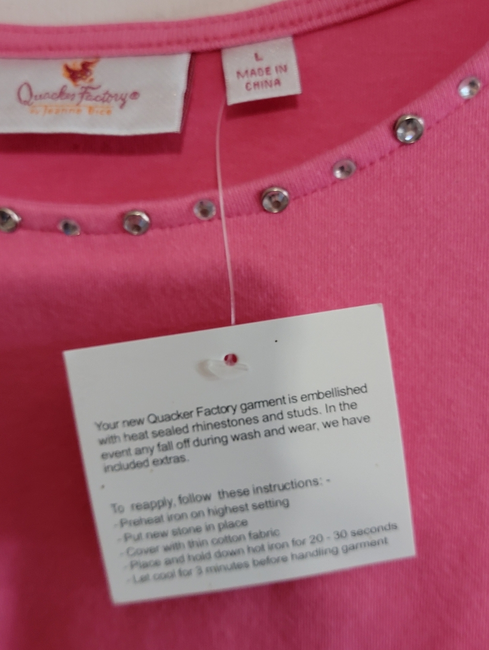 Quacker Factory Pink Short Sleeve Crewneck Top with Rhinestones - Picture 3 of 6